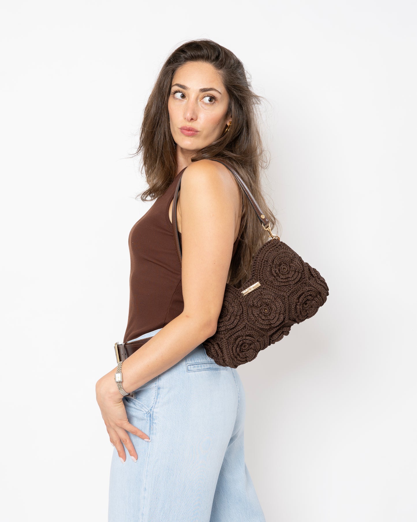 Aurora Tote | Crochet Handmade Bag | Color Dark Chocolate Brown