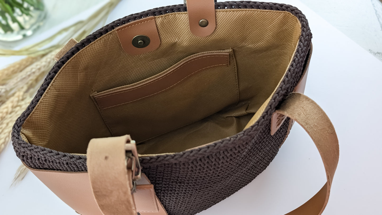 Chloe Bag | Handmade Crochet + Faux Leather Small Tote Bag