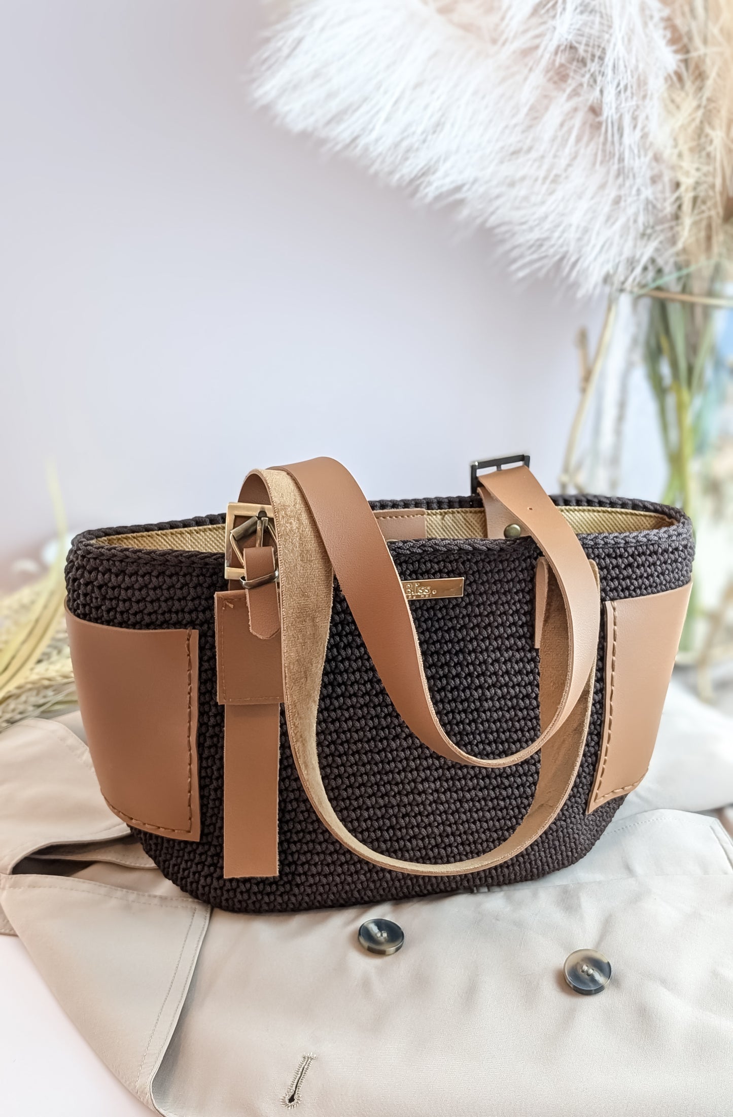 Chloe Bag | Handmade Crochet + Faux Leather Small Tote Bag