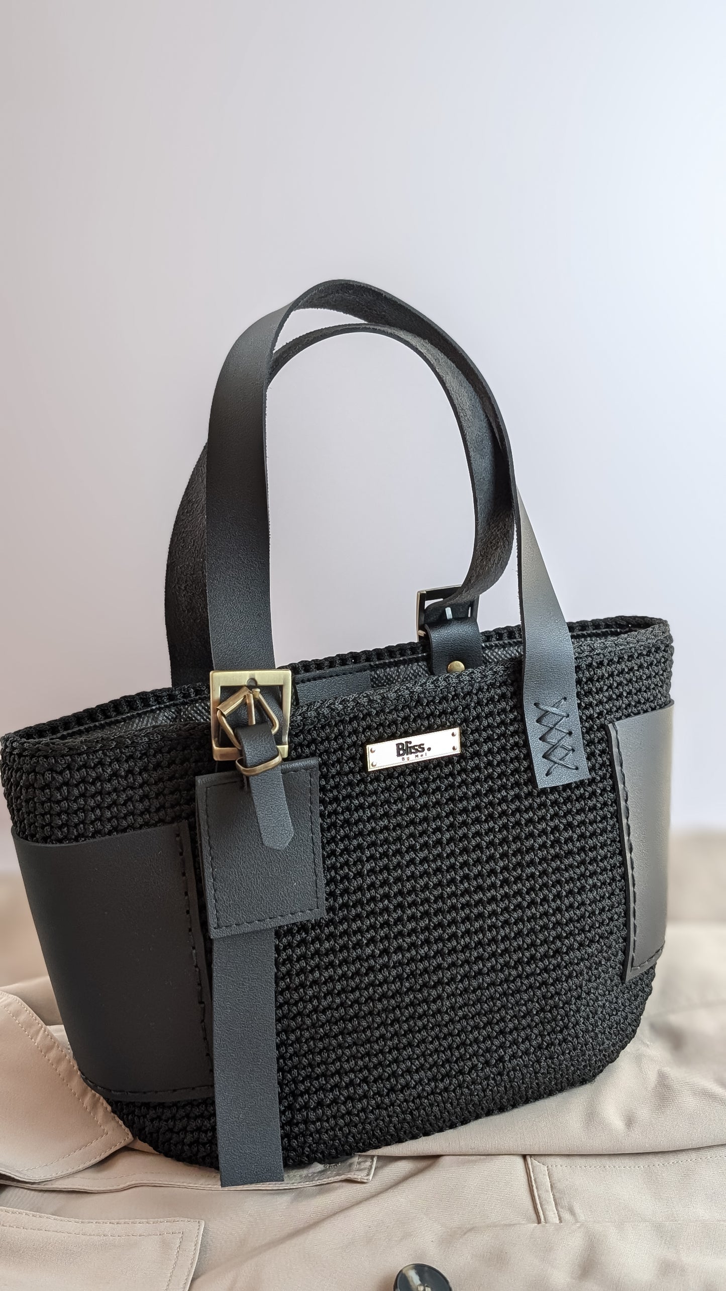 Chloe Bag | Handmade Crochet + Faux Leather Small Tote Bag