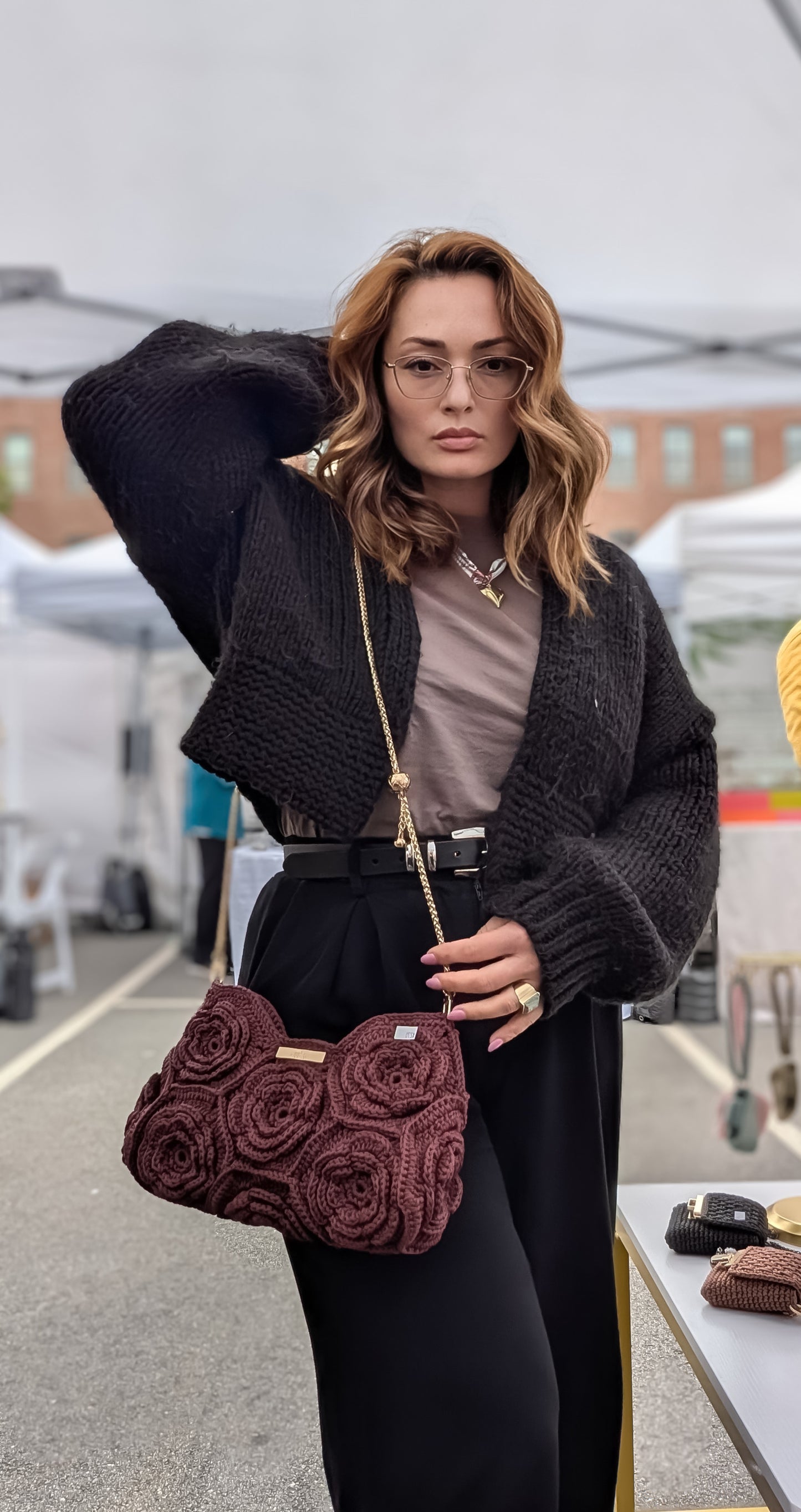 Aurora Tote | Crochet Handmade Bag | Color Red Wine