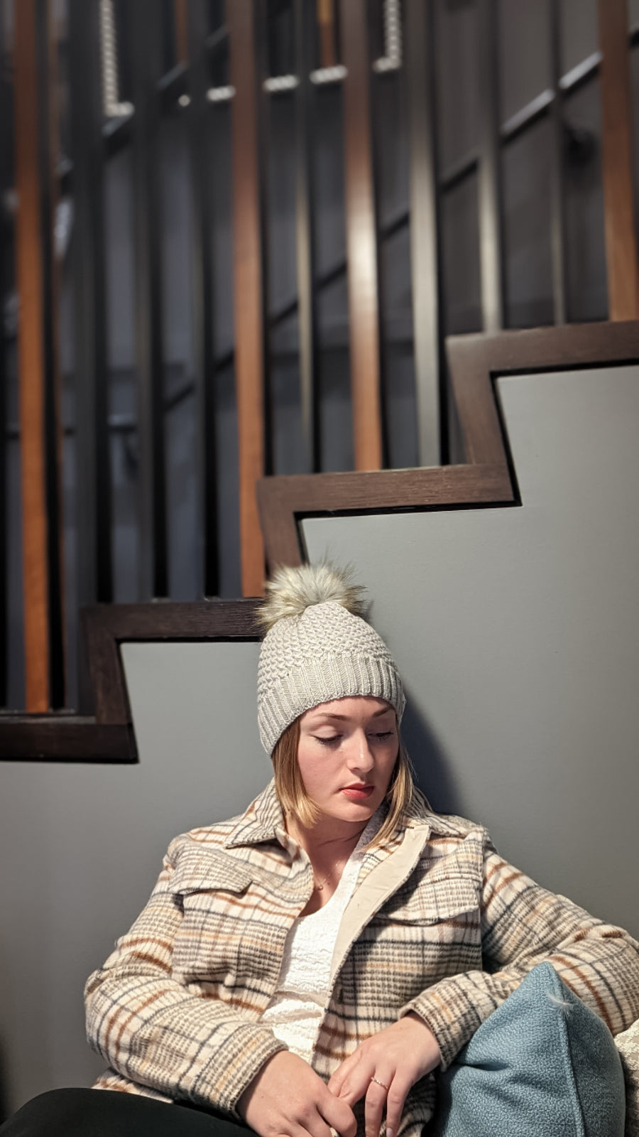Eggplant | Merino Wool Knit Hat | Removable Pom Pom