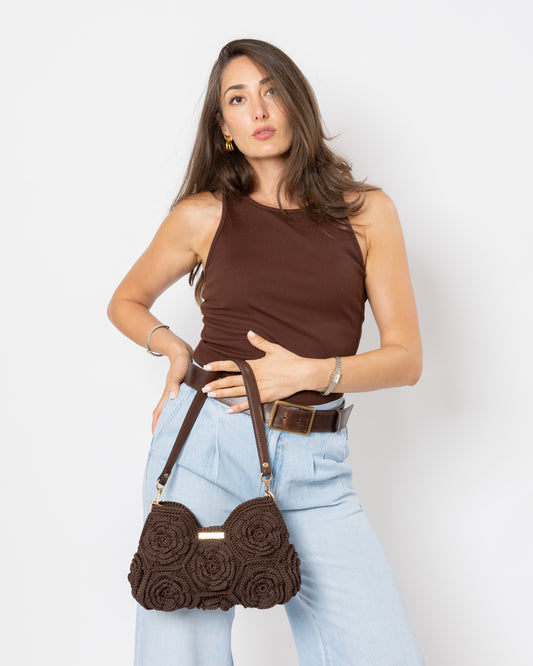 Aurora Tote | Crochet Handmade Bag | Color Dark Chocolate Brown