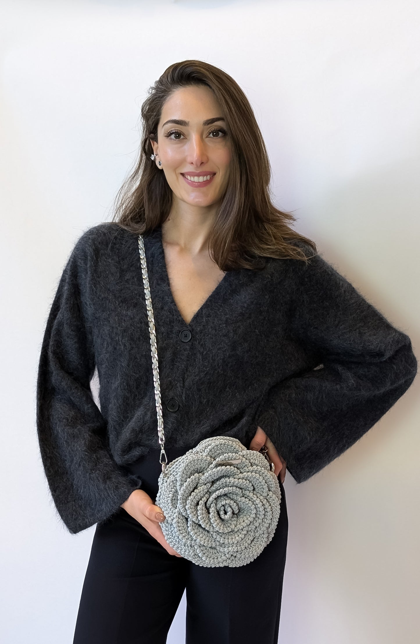 Rosetta| Crochet Handmade Crossbody Bag | Color Silver
