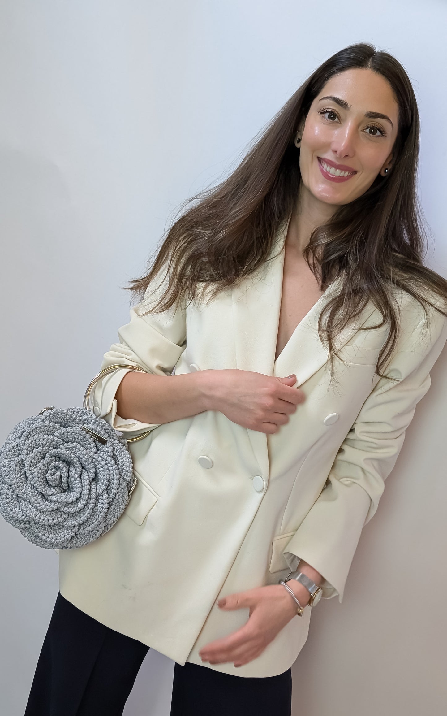 Rosetta| Crochet Handmade Crossbody Bag | Color Silver