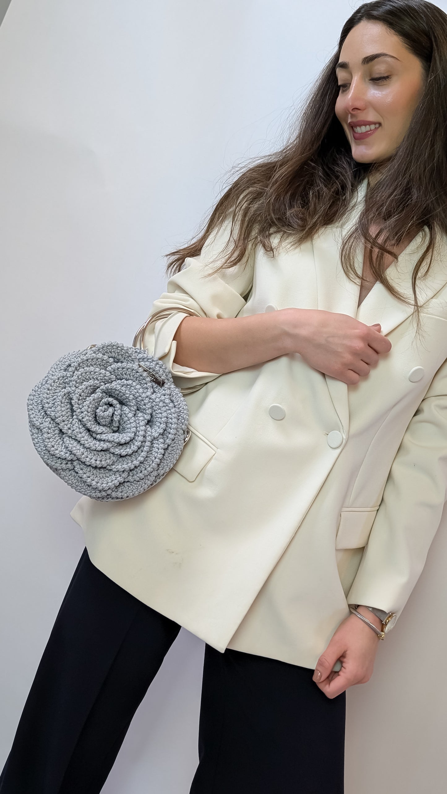 Rosetta| Crochet Handmade Crossbody Bag | Color Silver