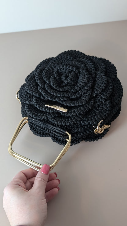 Rosetta Crossbody| Crochet Handmade Bag | Color Black