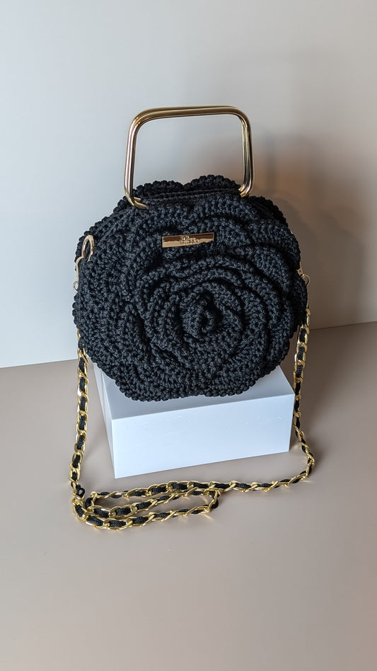 Rosetta Crossbody| Crochet Handmade Bag | Color Black