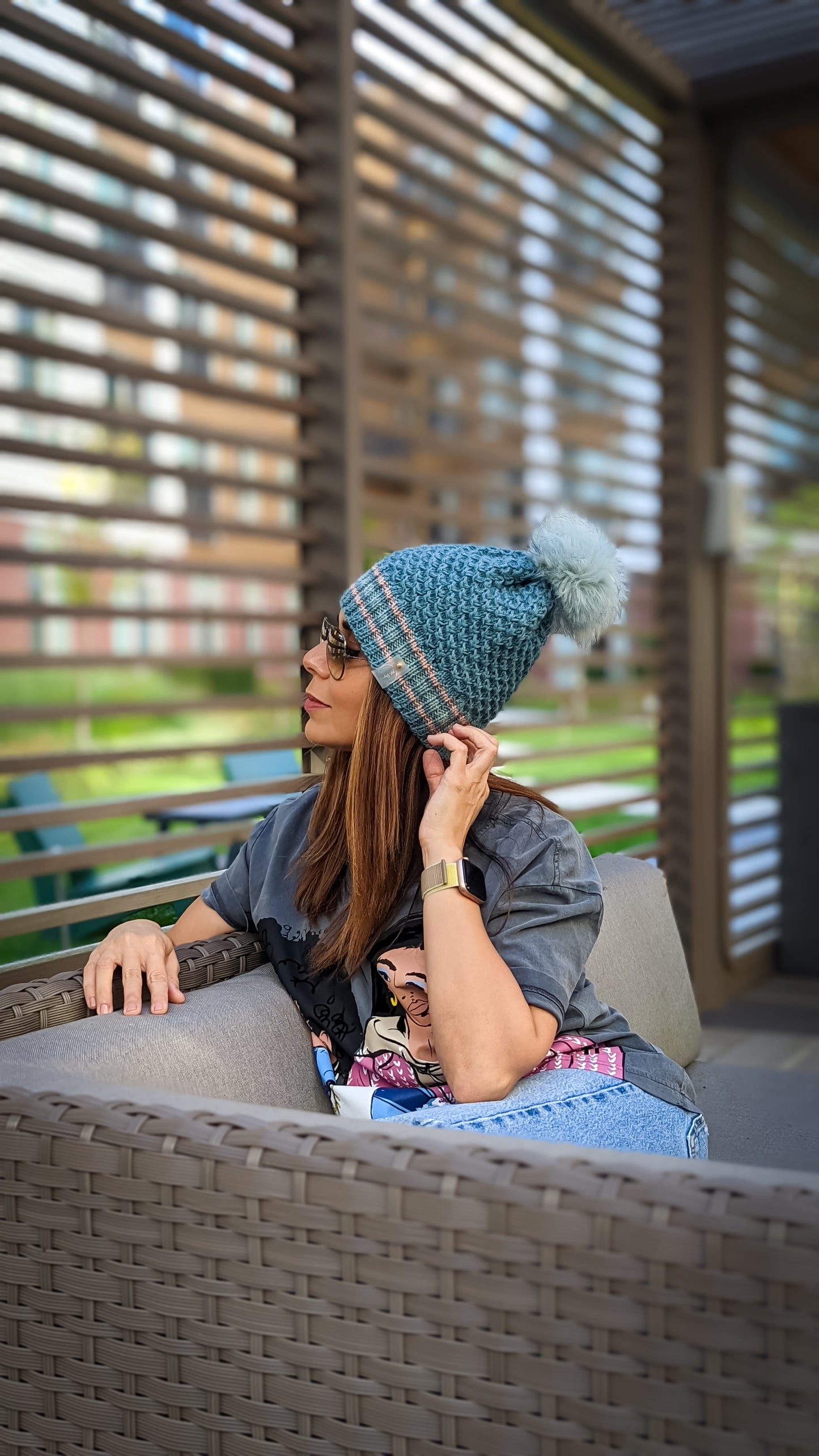 Desert Sage | Merino Wool Knit Hat | Removable Pom Pom