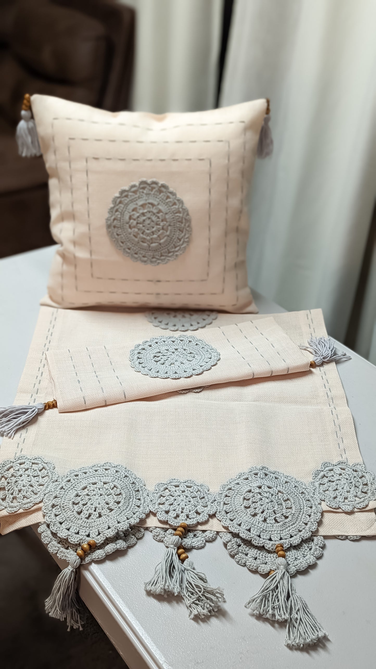 Crochet Motifs on Linen| Gift Option