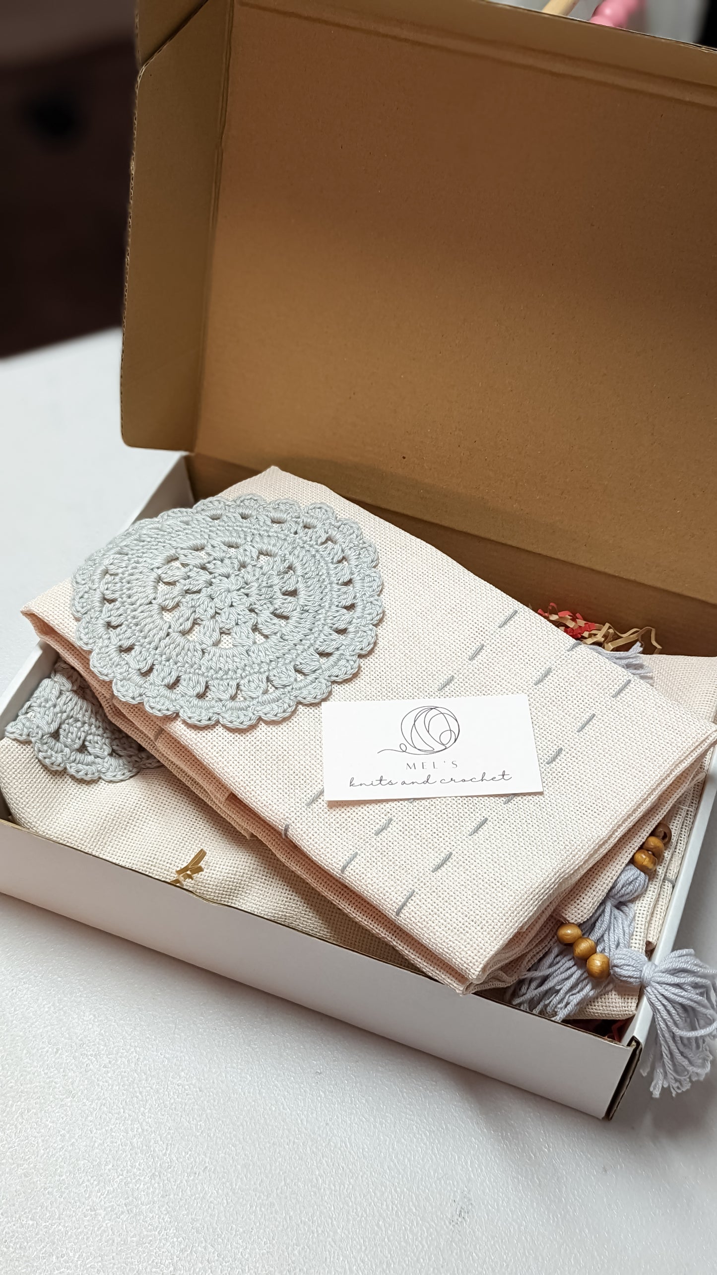 Crochet Motifs on Linen| Gift Option
